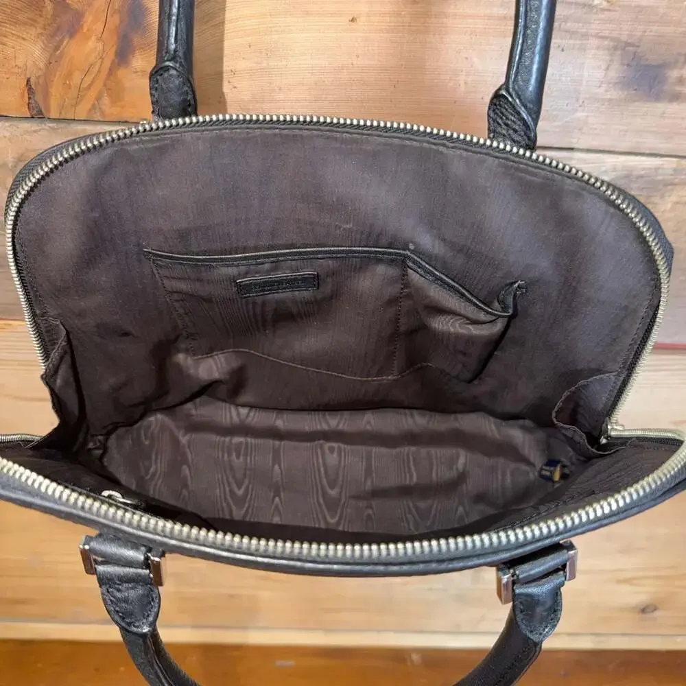 Brooks Brothers Women's Black Leather Satchel Top Handle Zip Around Bag